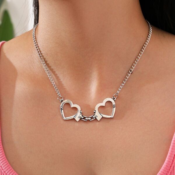 

Heart Shaped Handcuffs Decor Necklace, Antique silver