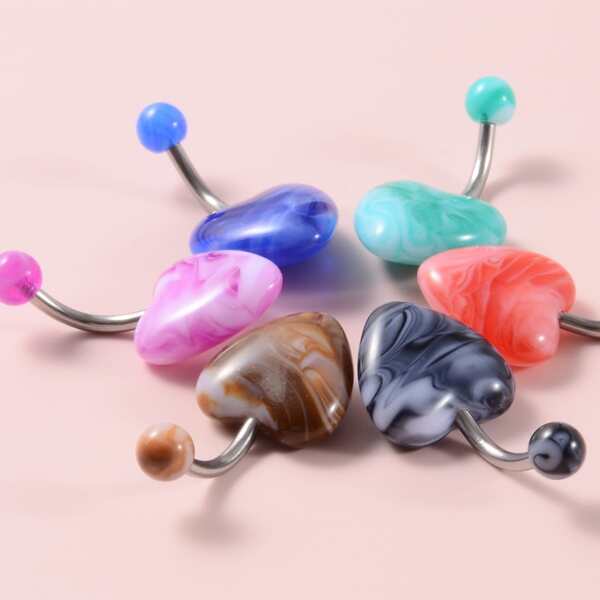 

6pcs Heart Decor Belly Ring, Multicolor