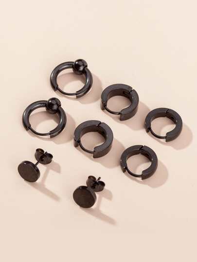 4 pares de aretes de aro simples y elegantes de acero inoxidable para hombres, joyería de acero inoxidable para regalo de joyería