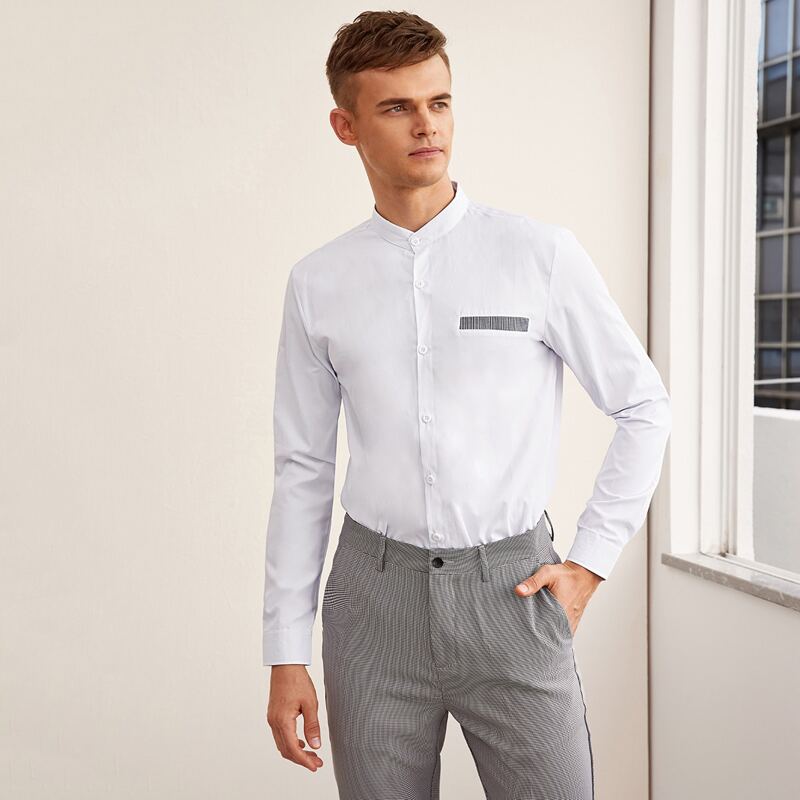 

Guys Contrast Plaid Button Up Shirt, White