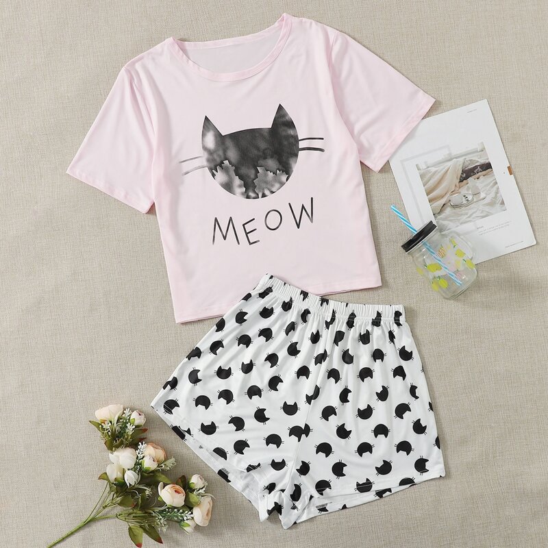 

Letter & Cartoon Graphic PJ Set, Multicolor