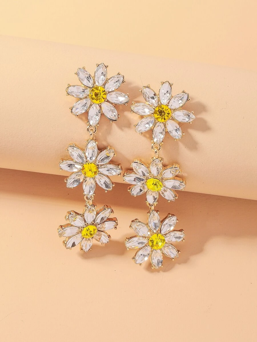 Rhinestone Flower Drop Earrings