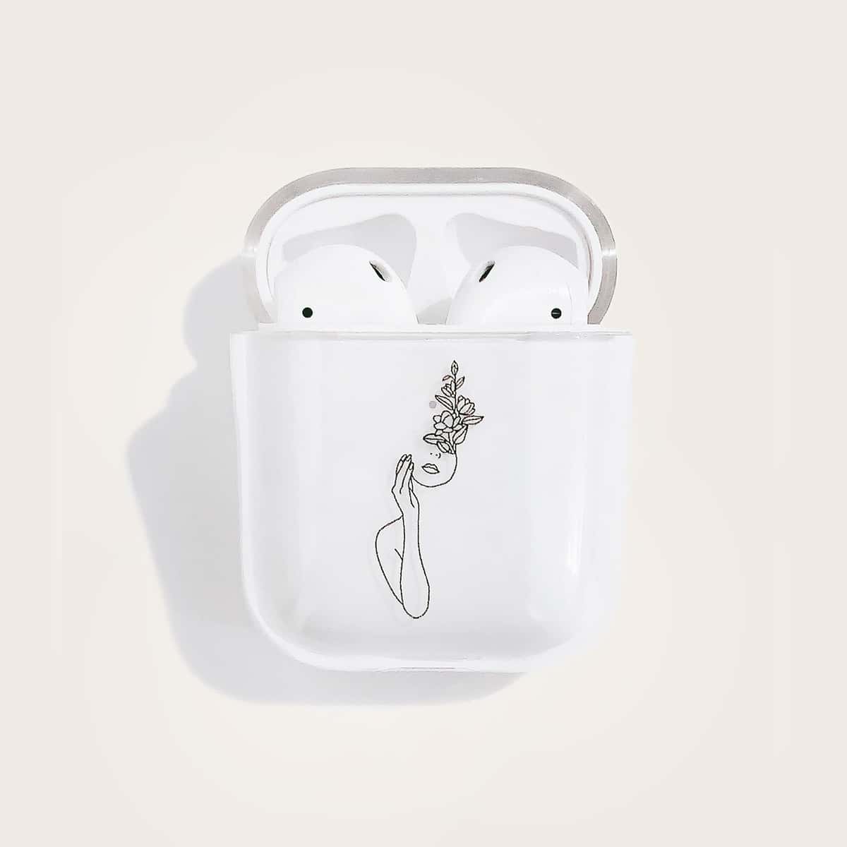 

1pc Line Drawing Pattern AirPods Case, Clear