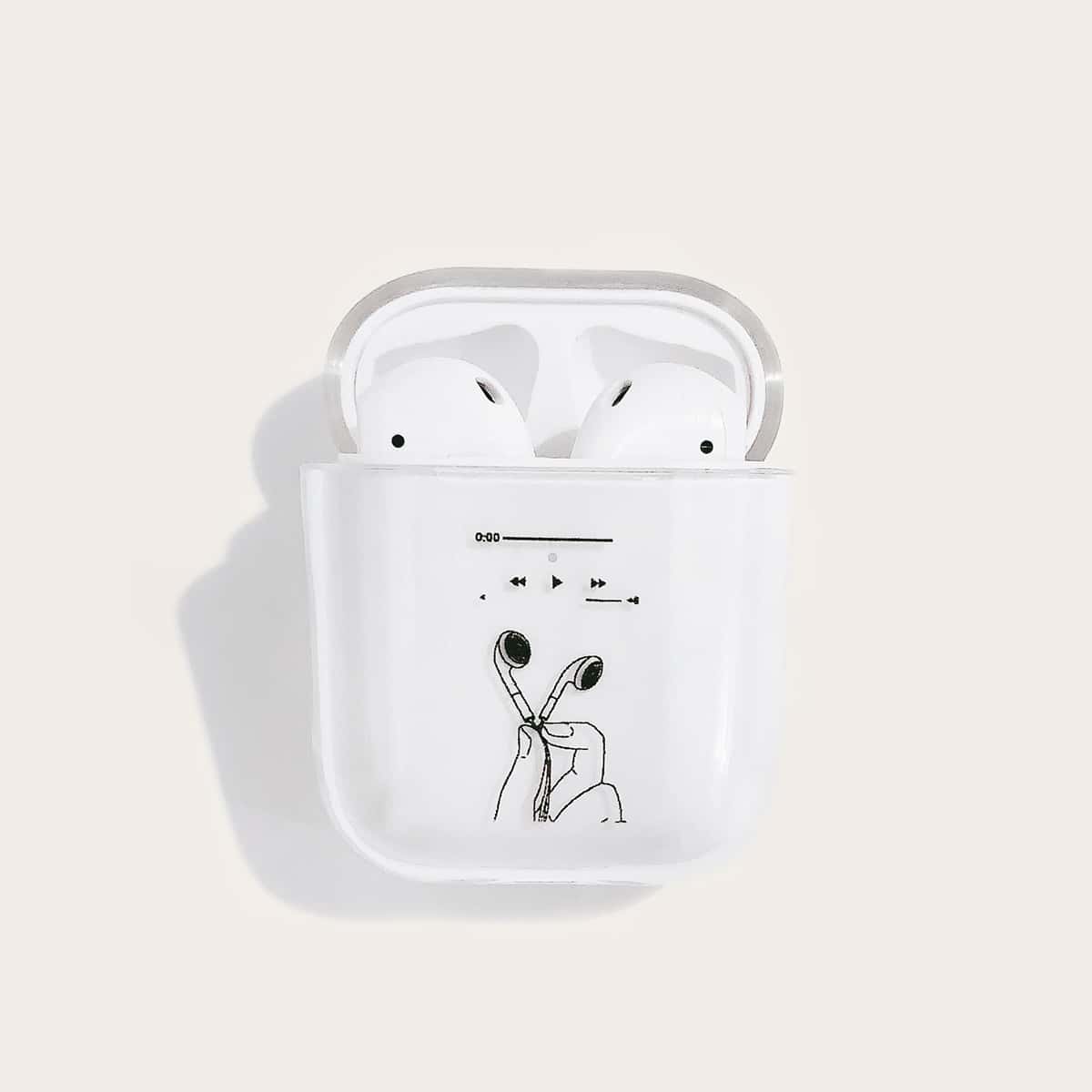

1pc Line Drawing Pattern AirPods Case, Clear