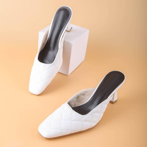 

Quilted Sculptural Heeled Mules, White