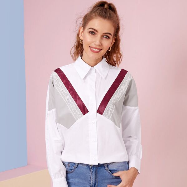 

Button Front Drop Shoulder Blouse, White