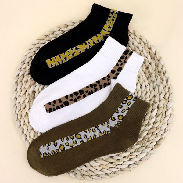 

3pairs Leopard Pattern Socks, Multicolor