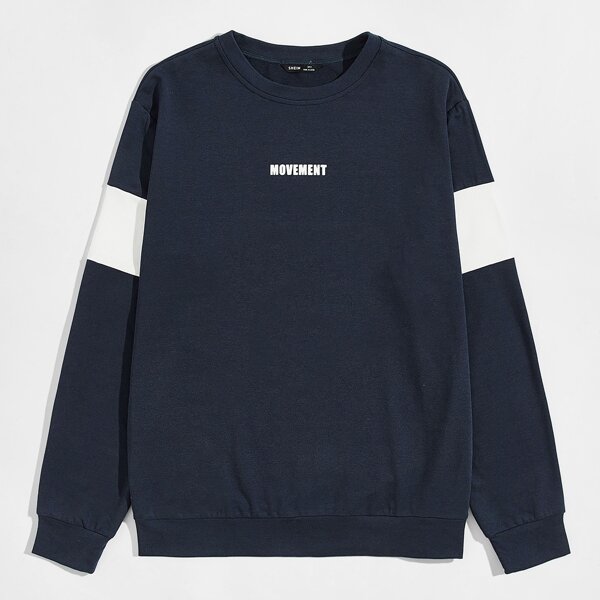 

Men Color Block Letter Graphic Pullover, Navy blue