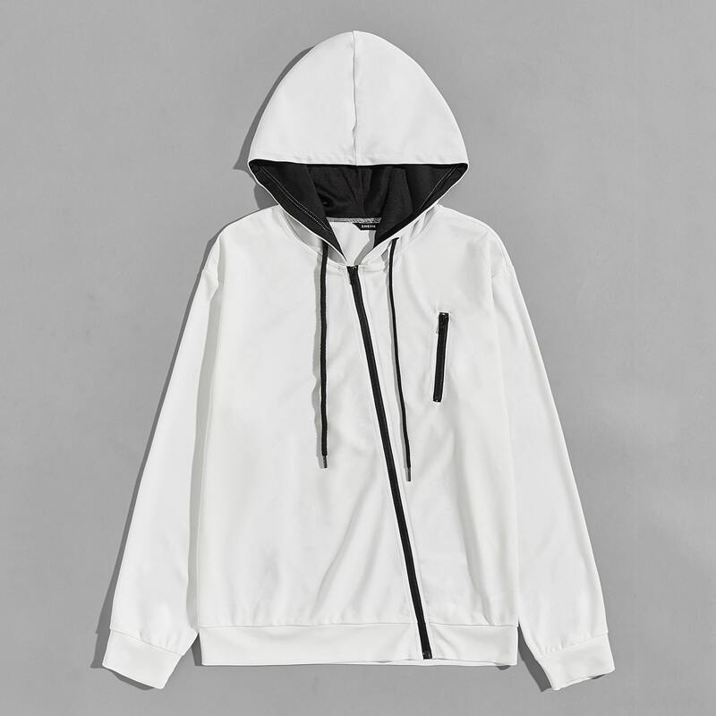 

Guys Asymmetrical Zip Up Hoodie, White