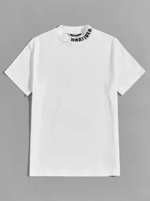 GENTILAND Men Cotton Letter Graphic Stand Collar Tee - White - View 1