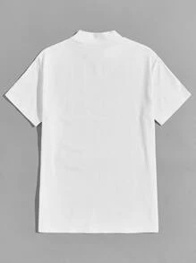 GENTILAND Men Cotton Letter Graphic Stand Collar Tee - White - View 2