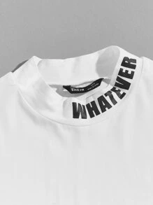 GENTILAND Men Cotton Letter Graphic Stand Collar Tee - White - View 3