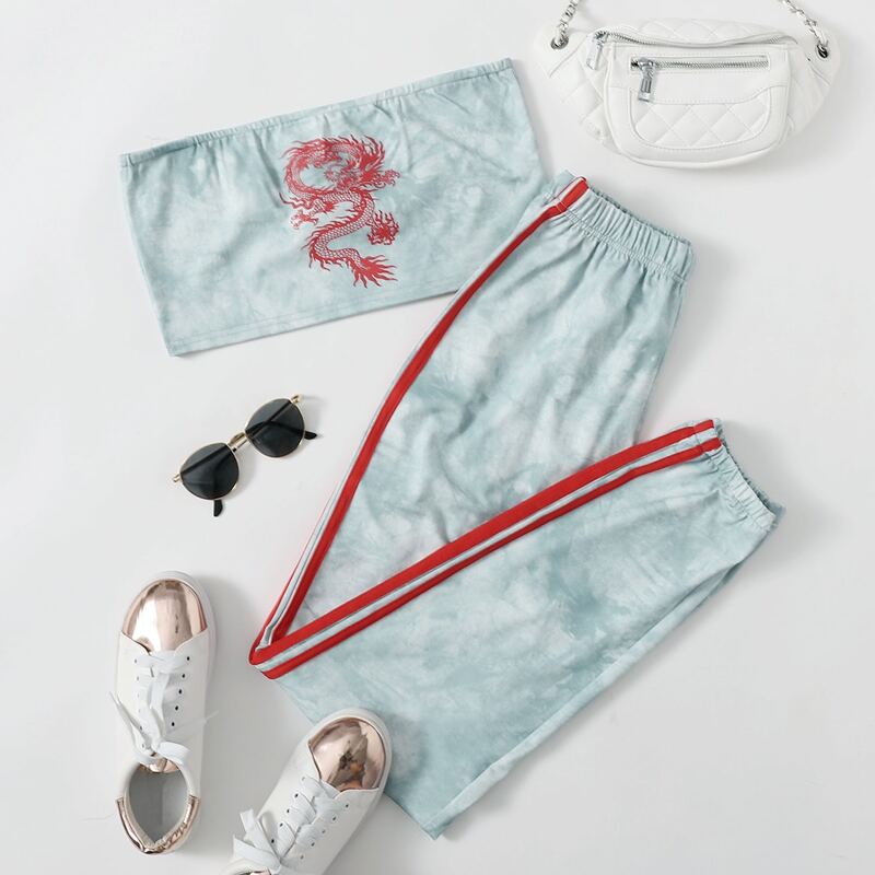 

Chinese Dragon Tie Dye Tube Top & Sweatpants, Multicolor