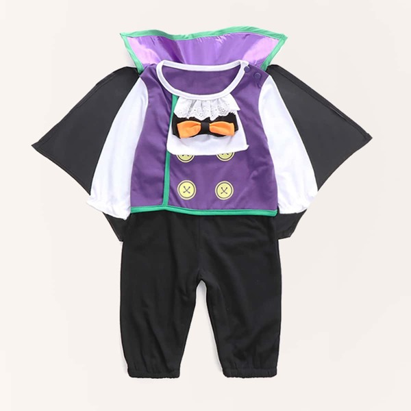 

Baby Boy 2pcs Halloween Colorblock Jumpsuit & Cape, Multicolor