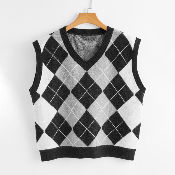 

Plus Argyle Pattern Sweater Vest, Multicolor