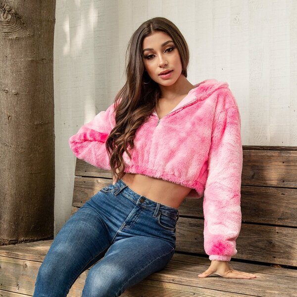 

Bear Ear Hooded Faux Fur Coat, Pink