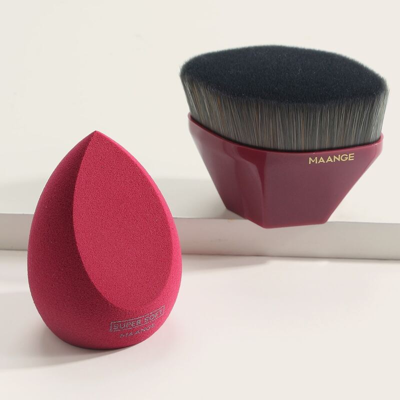 

1pc Water-drop Makeup Sponge & 1pc Foundation Brush, Multicolor