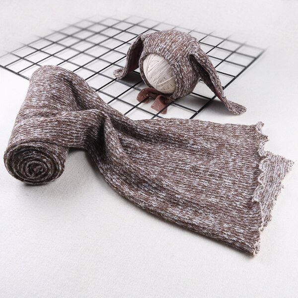 

Newborn Unisex Marled Blanket & Rabbit Hat Photo Outfit, Brown