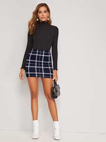 SHEIN Privé Plaid High-Rise Mini Skirt - Navy Blue - View 5