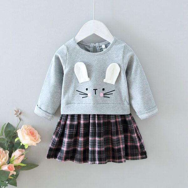 

Toddler Girls Cartoon Print Tartan Smock Dress, Grey