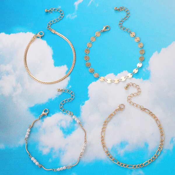 

4pcs Faux Pearl Decor Bracelet, Gold