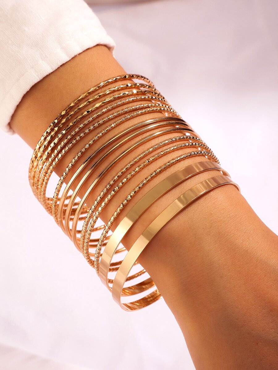 14pcs Simple Bangle - Yellow Gold - View 1