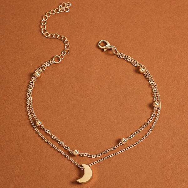 

Moon Decor Layered Anklet, Gold