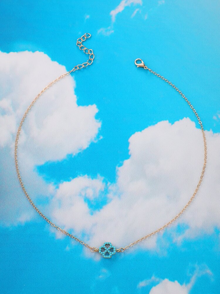 Contrast Clover Pendant Chain Necklace
