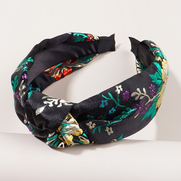 

Flower Pattern Knot Decor Hair Hoop, Black