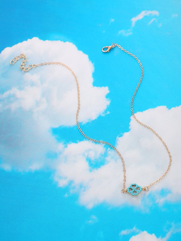 Contrast Clover Pendant Chain Necklace
