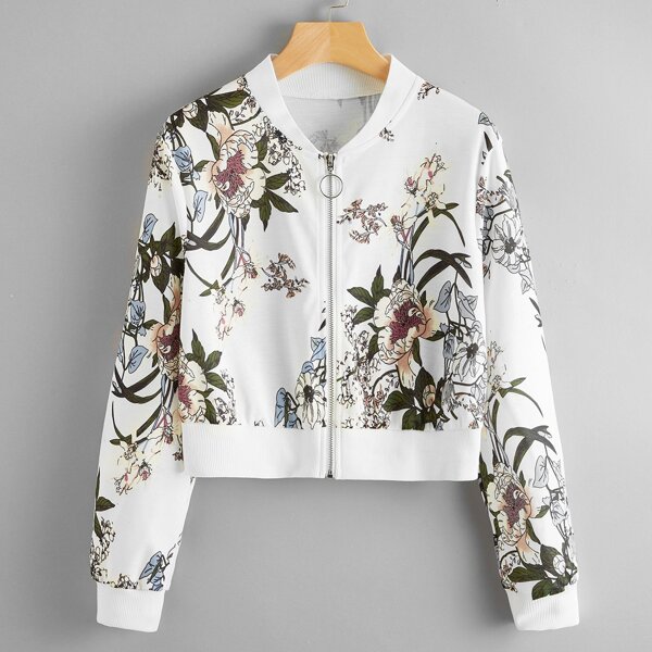 

Floral Print Zip Up Bomber Jacket, Multicolor