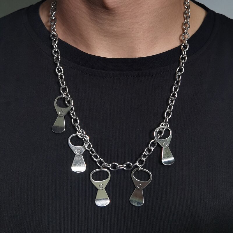 

Guys Pull Ring Chain Necklace, Silver