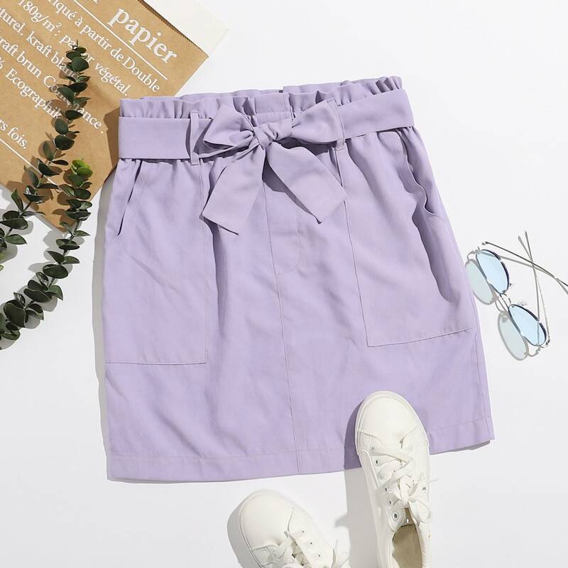 

Paperbag Belted Pocket Skirt, Pastel mauve purple