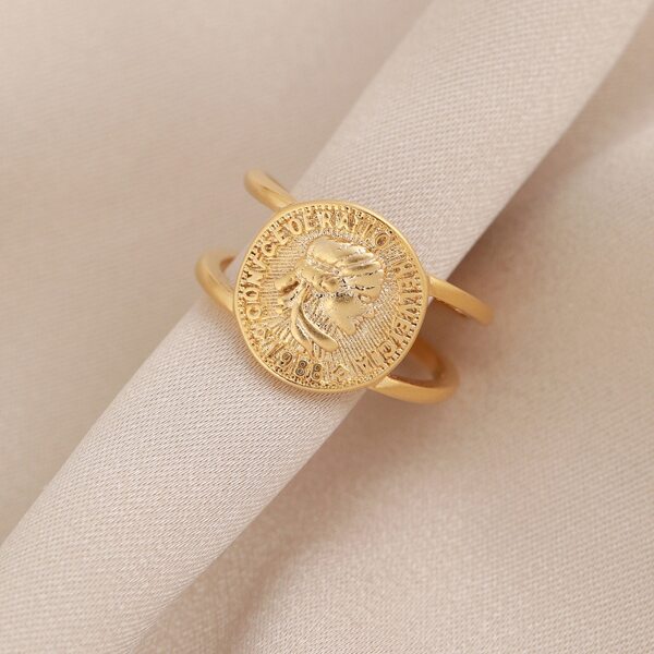 

Swiss Franc Coin Detail Split Shank Open Cuff Ring, Gold