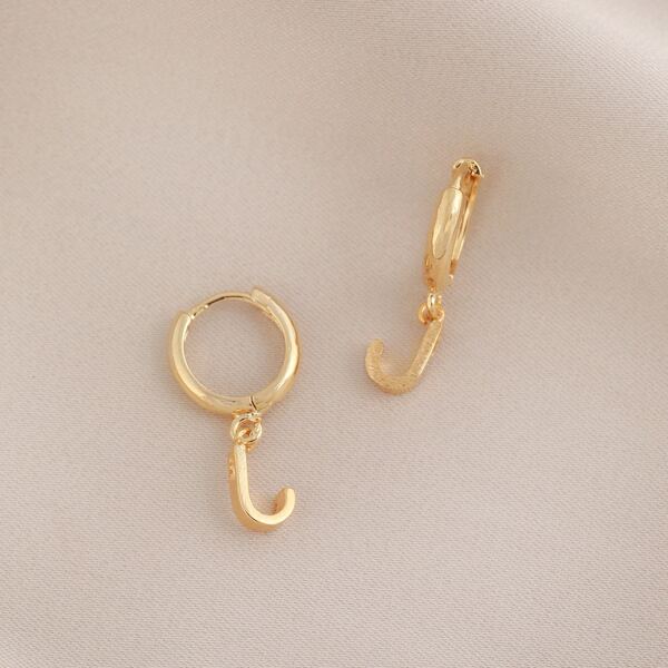 

1pair Mini Hoop And Letter J Charm Earrings, Gold