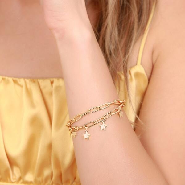

Layered Lightening Bolt Toggle Chain Bracelet, Gold