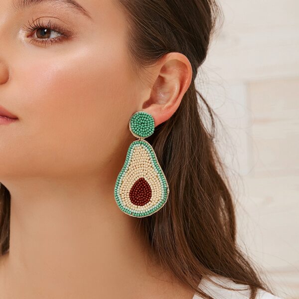 

1pair Post Back Beaded Avocado Earrings, Multicolor