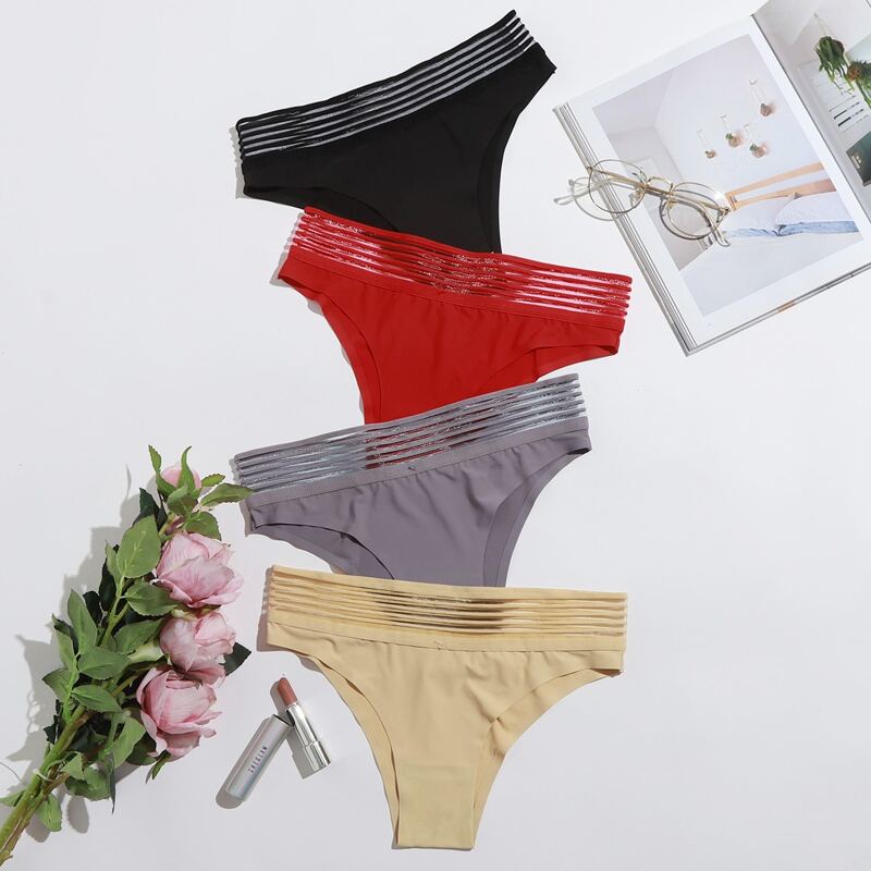 

4pack Contrast Mesh Thong Panty Set, Multicolor