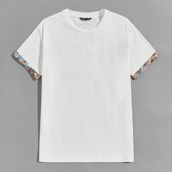 

Men Contrast Cuffed Tee, White