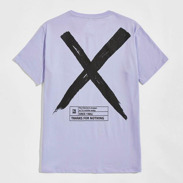 

Men Slogan and Graphic Print Top, Pastel lilac purple