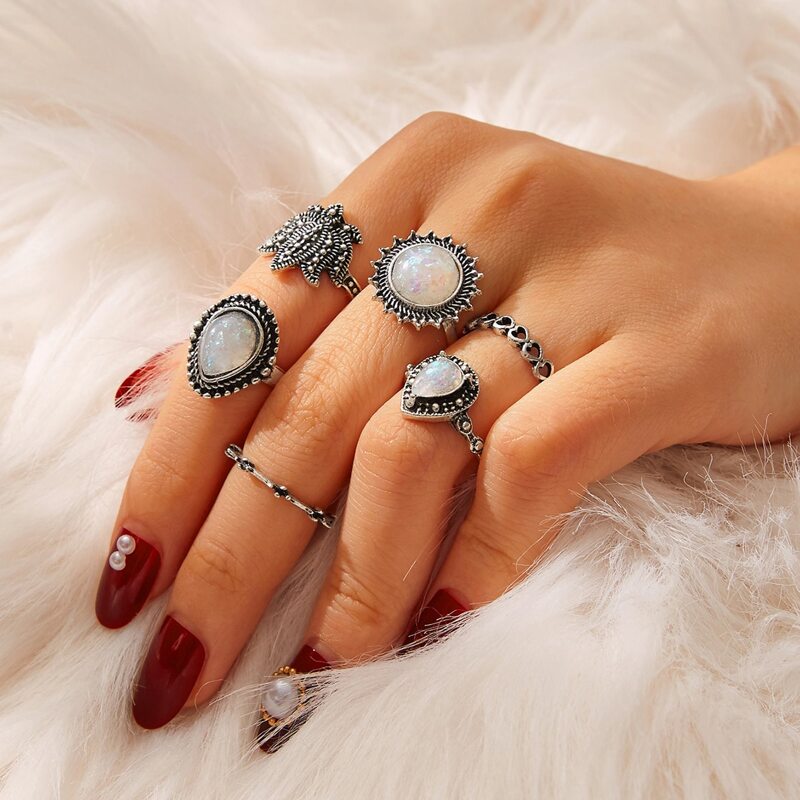 

6pcs Gemstone Ring, Silver