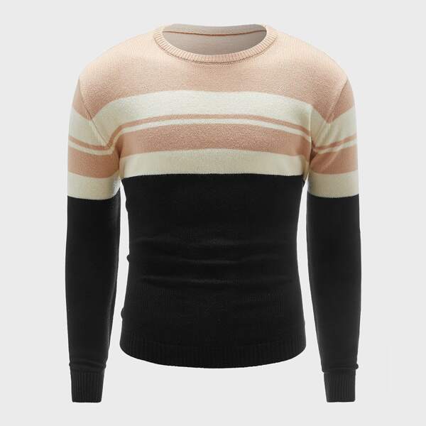 

Men Round Neck Colorblock Sweater, Multicolor