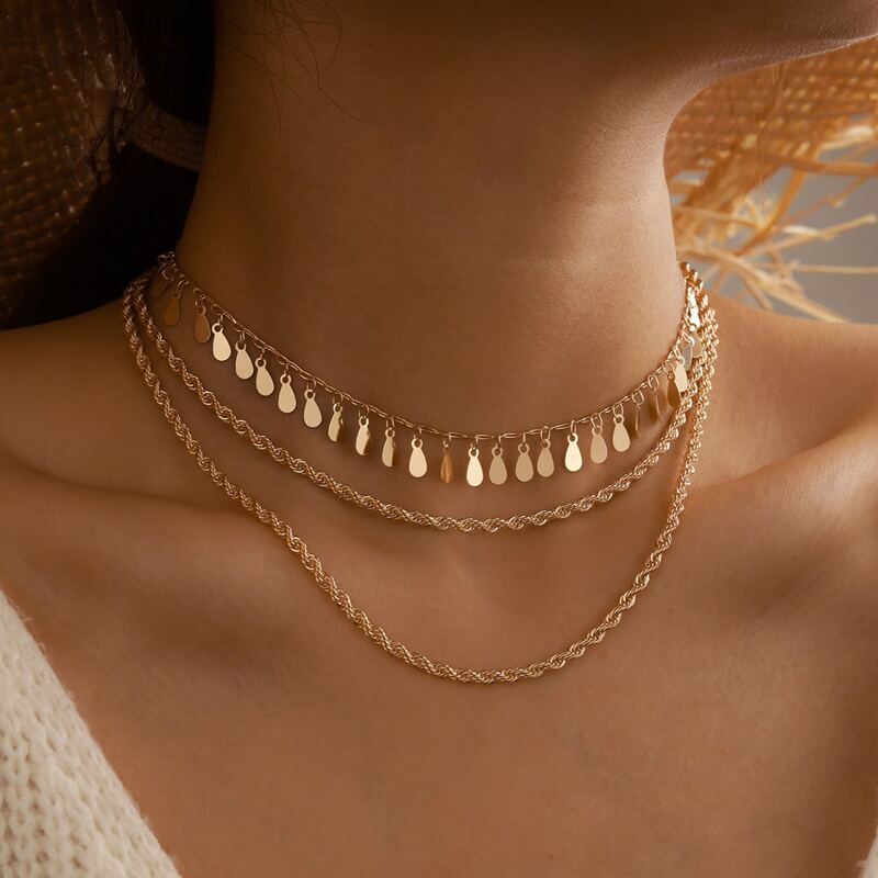 

Disc Layered Chain Necklace, Gold