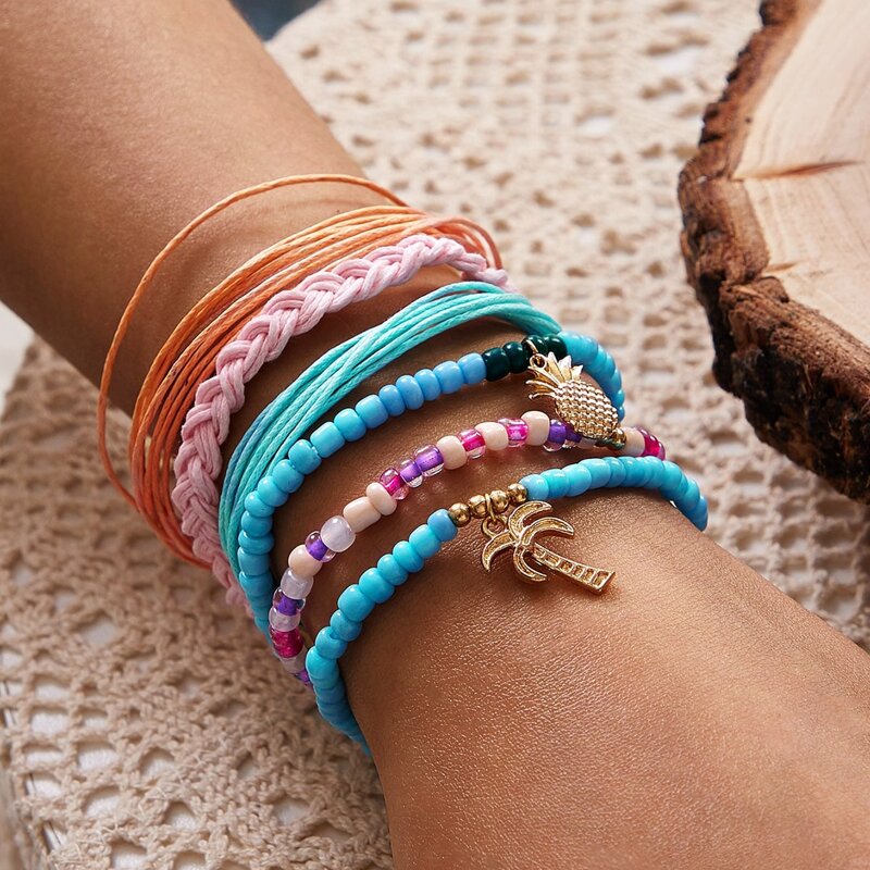 

6pcs Braided Beaded Bracelet, Multicolor
