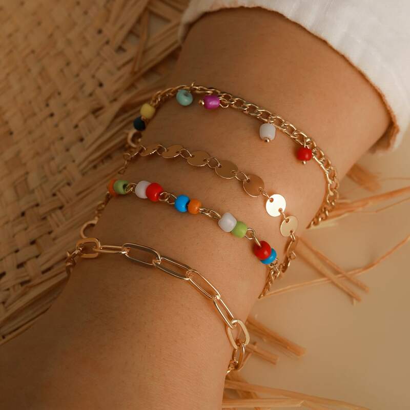 

4pcs Beaded Chain Bracelet, Multicolor