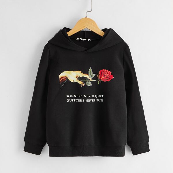 

Boys Floral & Slogan Graphic Hoodie, Black