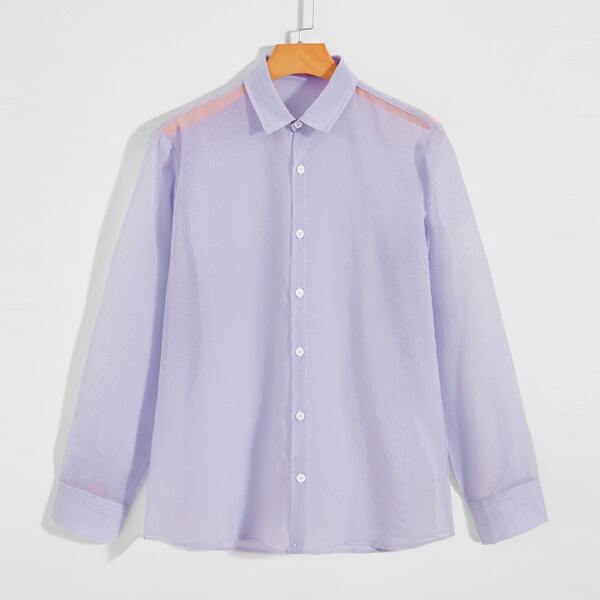 

Men Solid Button Up Shirt, Lilac purple