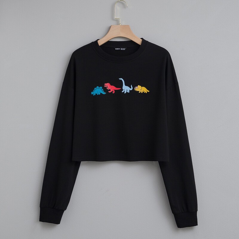 

Cartoon Graphic Drop Shoulder Sweatshirt, Black