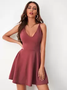 SHEIN BAE 十字交叉後開式素色連衣裙 - 藕粉色 - 查看 2