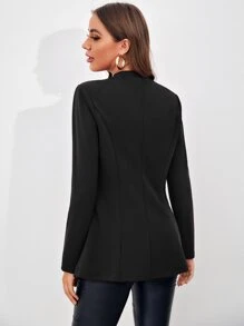 SHEIN Privé Open Front Solid Blazer - Black - View 2